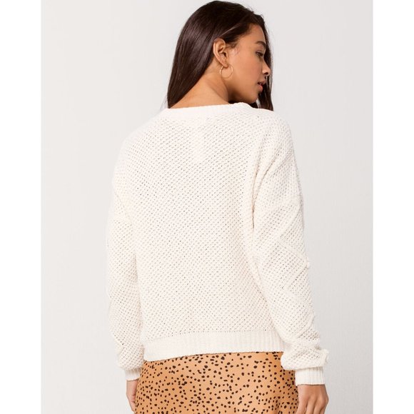 Soft Chenille Beach Sweater Pom Accent Color Cream - Picture 5 of 11